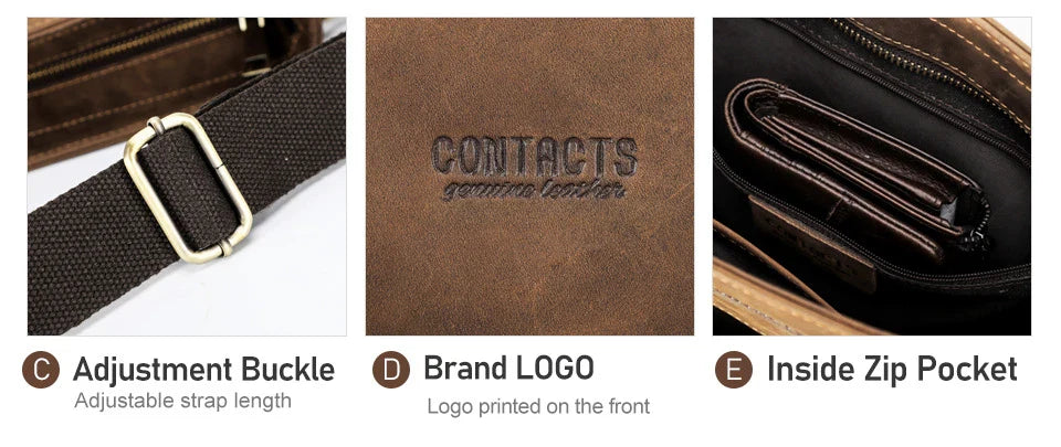 Premium retro leather messenger bag with single adjustable shoulder strap, multiple interior pockets, and classic coffee color for New Zealand men