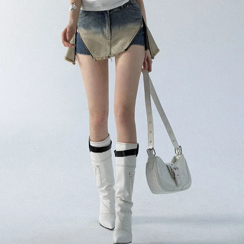 Trendha Gradient Denim Shorts in blue, high-waisted with a straight-leg silhouette