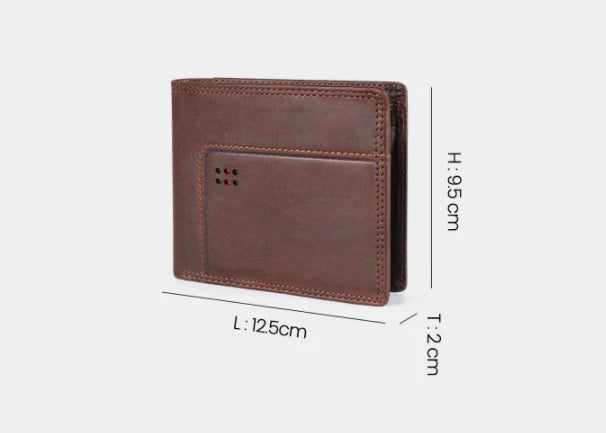 Premium cowhide leather clutch wallet in a classic chocolate colour, featuring multiple internal compartments for organising cards, cash, and other essentials