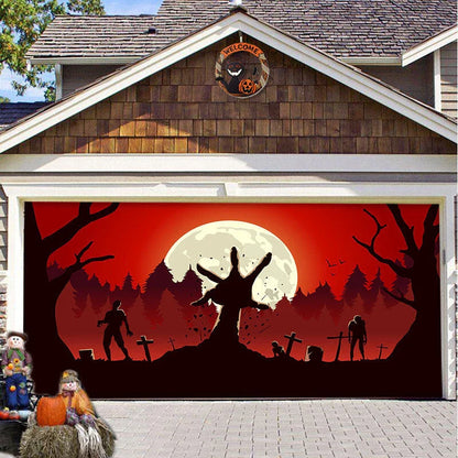 Halloween Hanging Cloth Garage Door Backdrop in abstract geometric pattern