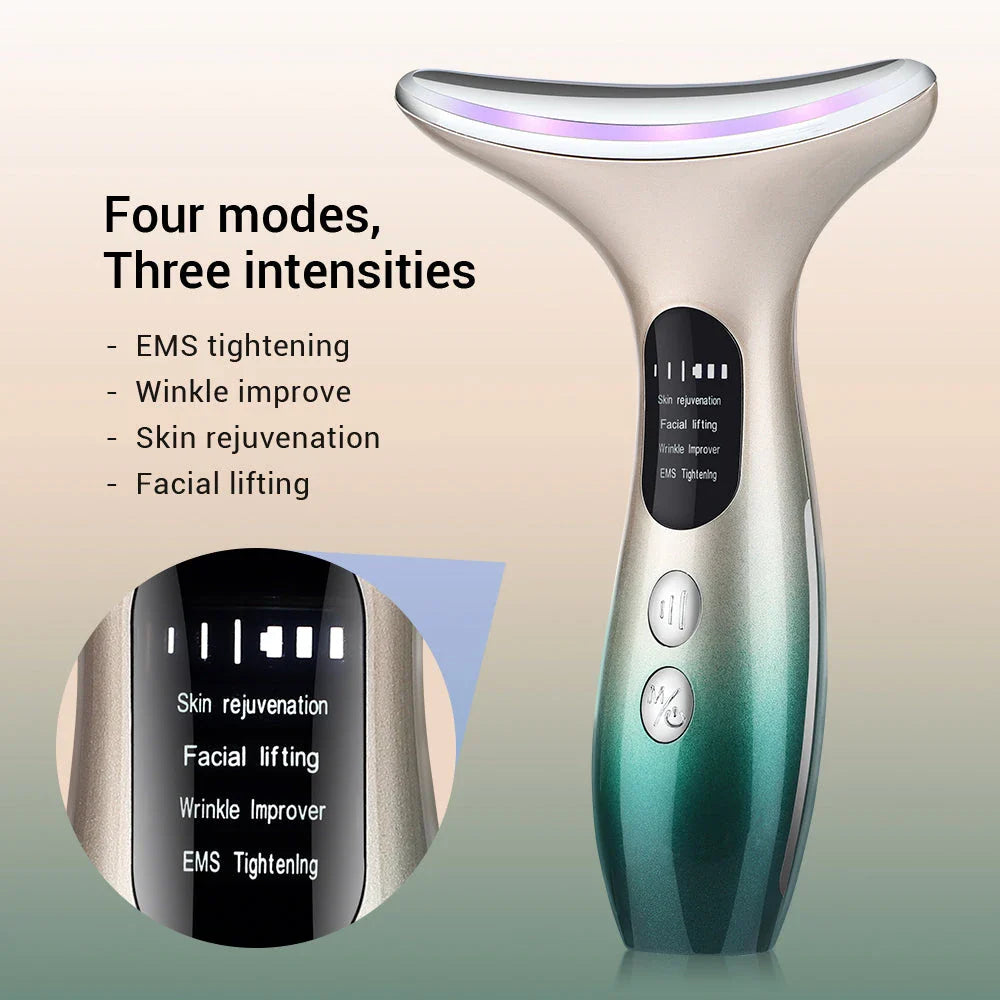 EMS Neck and Face Firming Device with micro-current, light therapy, and sonic vibration for youthful, radiant skin