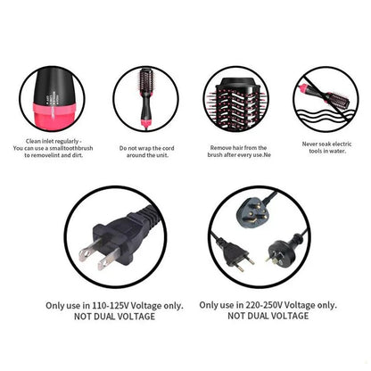 Salon-quality multifunctional hot air brush and hair styler with negative ion conditioning technology for frizz-free, shiny hair