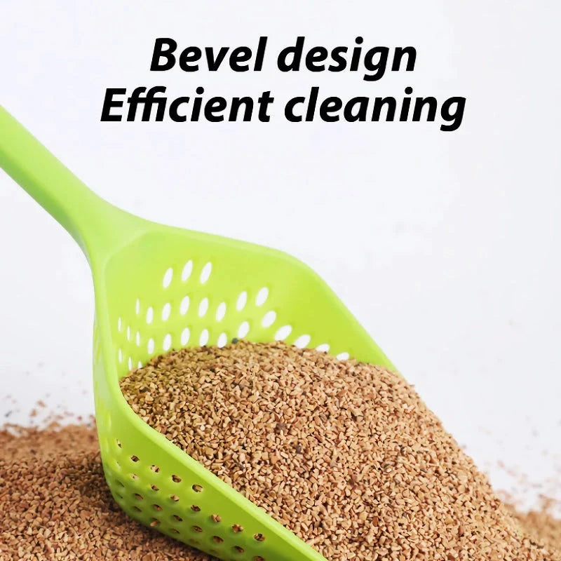 Extra-large green cat litter scoop with deep shovel design for efficient cleaning