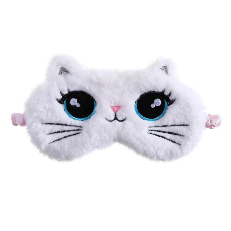 Cosy Kiwi Cutie plush sleep mask with adorable big eyes cat design and adjustable strap for comfort