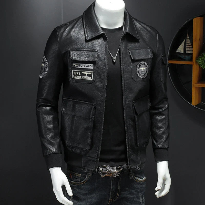 Sophisticated Kiwi-made leather jacket with slim fit and wool lining, suitable for all-season wear