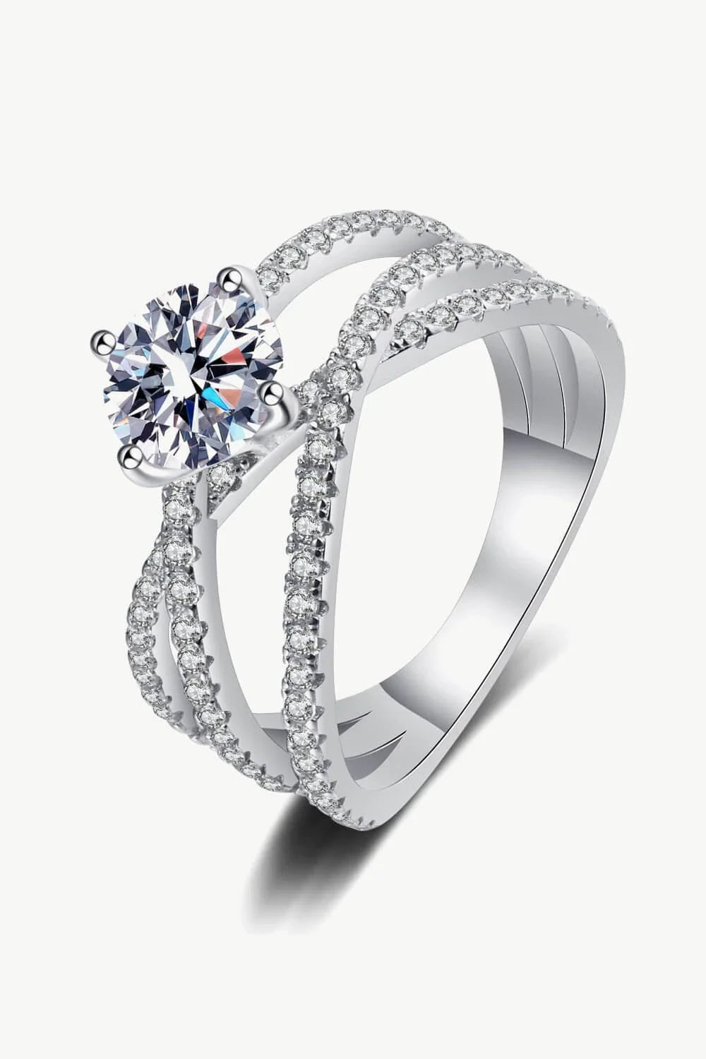 Sparkling 1-Carat Moissanite Crossover Ring in 925 Sterling Silver