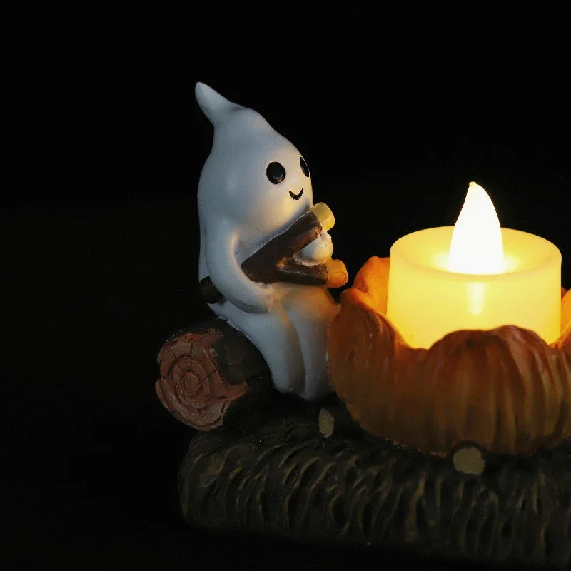 Flickering ghost campfire resin nightlight with realistic flame effect and spooky design