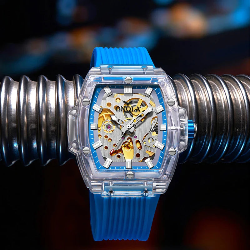 Shopfluxpro NZ Stylish Skeleton Automatic Watch with Silicone Strap