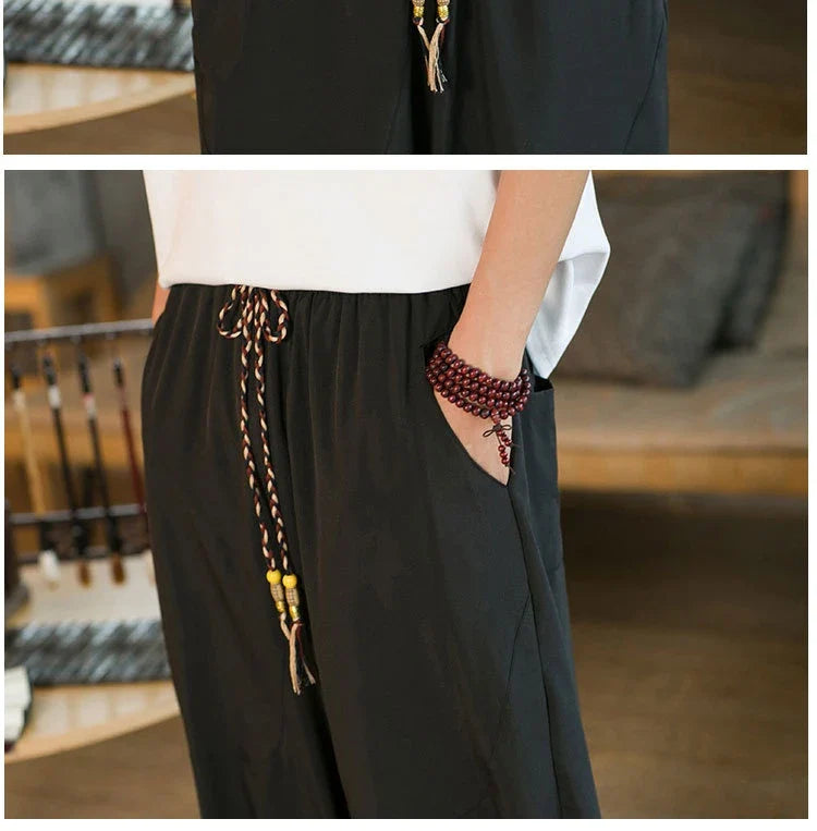 Stylish New Zealand men's casual pants made of innovative ice silk fabric with a tailored harem-inspired design