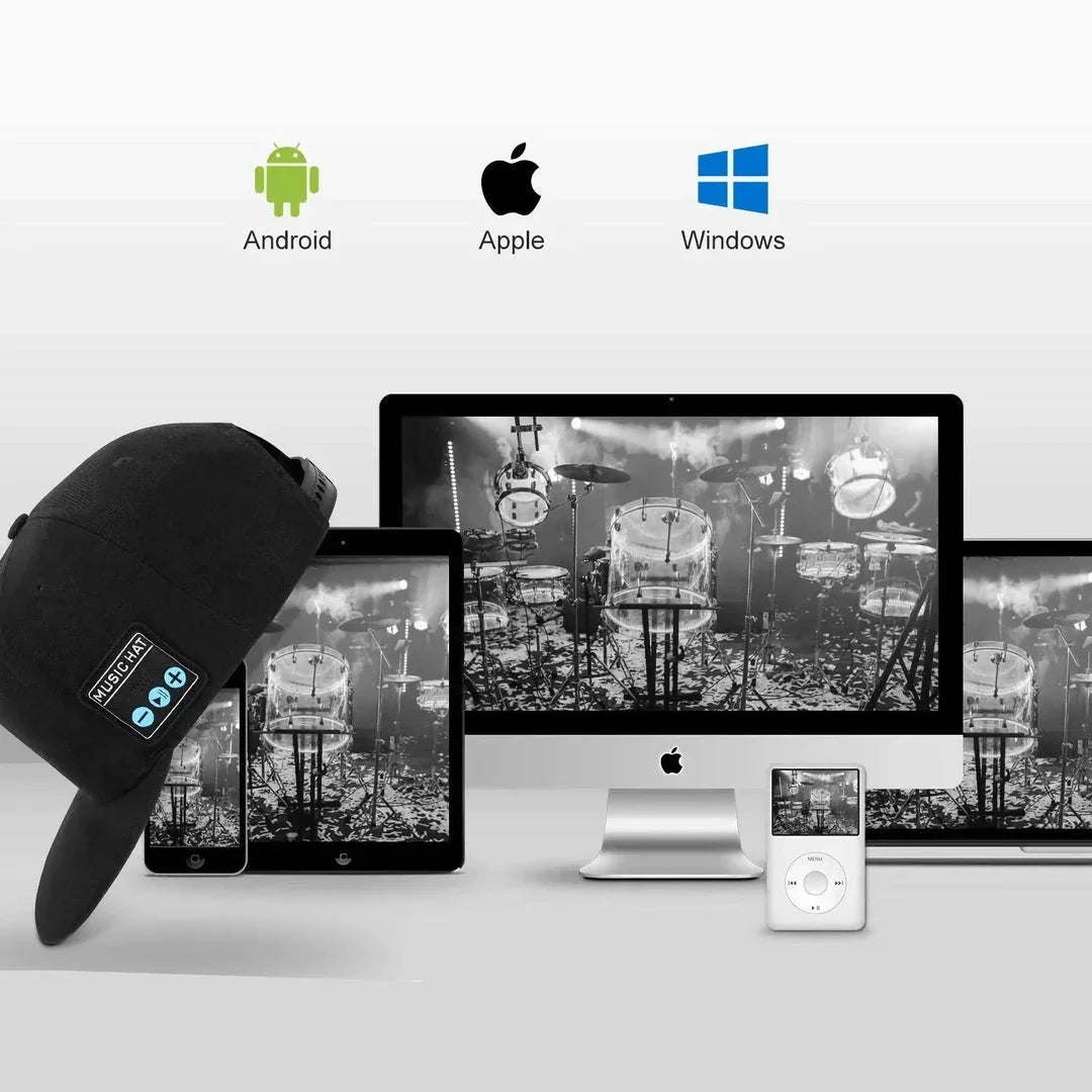 Wireless Bluetooth Speaker Cap with built-in microphone and adjustable fit for outdoor adventures