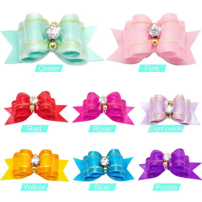 Colorful and stylish hair bows for dogs, made with premium materials and secure rubber band attachment for Kiwi canine fashion.