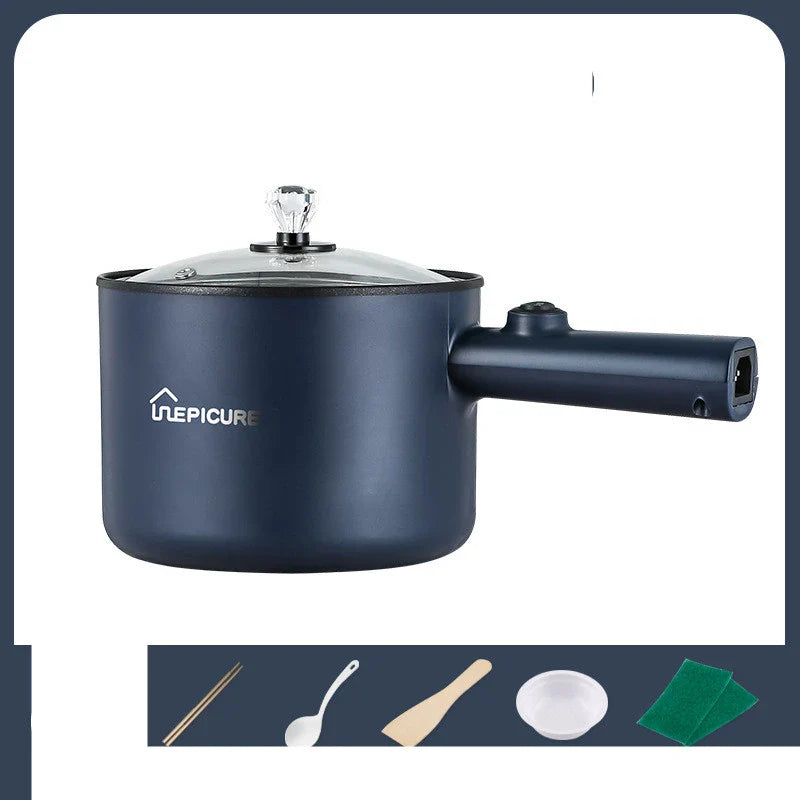 Versatile electric cooker in Emerald Green and Sapphire Blue colours, featuring manual and smart pot models with steaming grids for a range of cooking functions.