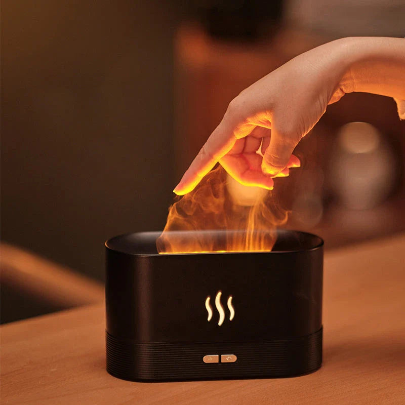 Captivating flame-effect aroma diffuser with customisable lighting and essential oil diffusion capabilities