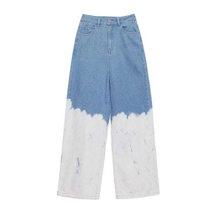 Gradient tie-dyed high-waist straight leg jeans made with sustainable cotton-blend fabric