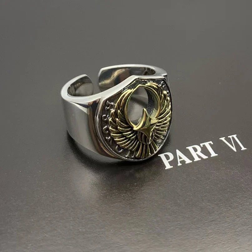 Stylish Retro Silver Men's Ring with Adjustable Fit and Auspicious Patterns