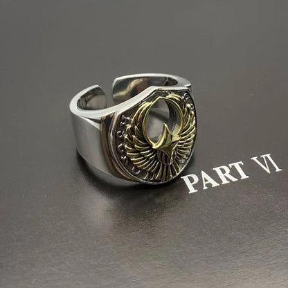 Stylish Retro Silver Men's Ring with Adjustable Fit and Auspicious Patterns