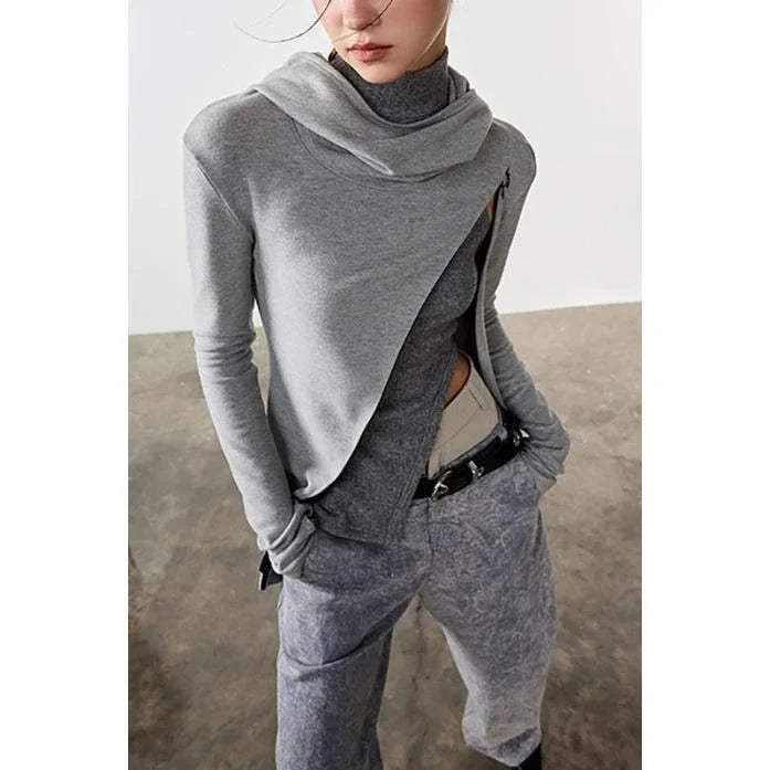 Stylish knitted pullover with elegant ruffled collar, perfect for keeping warm during New Zealand's autumn and winter seasons