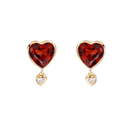 Stylish pomegranate garnet and zircon earrings in silver setting, with retro-inspired silhouette and vibrant gemstone accents