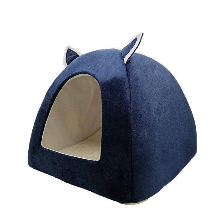 Cosy and foldable cat bed with interactive ball toy, available in a range of stylish colours to match your home decor