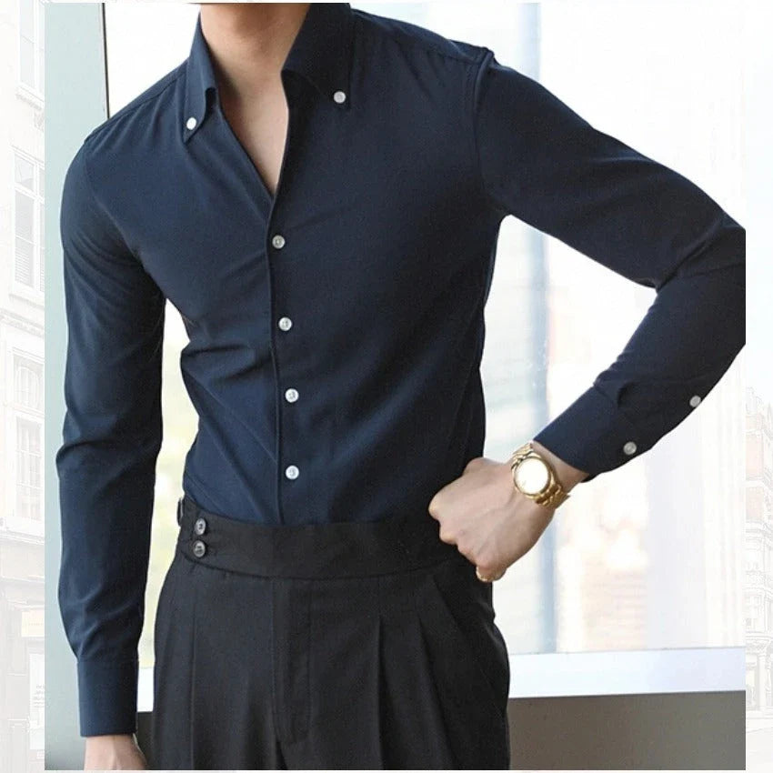 A stylish and versatile Italian-collared shirt for young New Zealand men, made from high-quality polyester fabric.