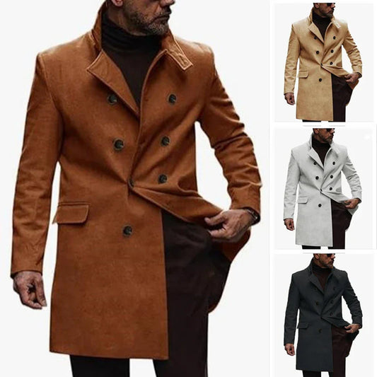 A stylish and warm wool coat for men, featuring a streamlined European-inspired design and practical side pockets.