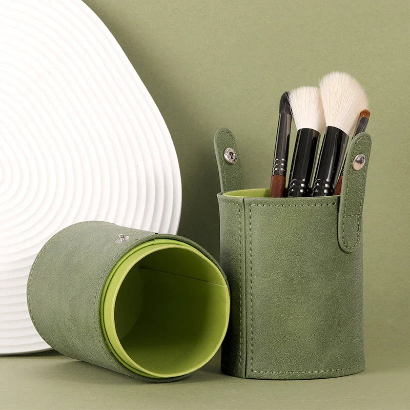 Stylish green makeup brush holder organiser with compact and waterproof design for tidy and travel-ready beauty essentials