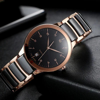 Stylish digital scale and calendar watch in rose gold, featuring a sleek ceramic design and mineral-reinforced glass mirror surface for the modern Kiwi lifestyle.