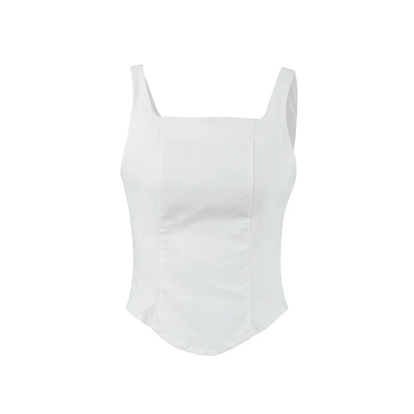 Stylish sleeveless top with square neckline in white, made from premium rayon blend fabric