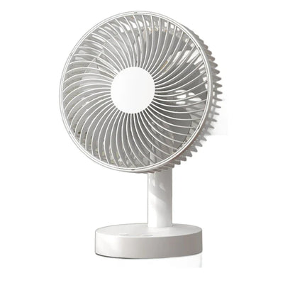 Compact portable rechargeable desktop fan with adjustable speed settings and oscillating function for versatile cooling