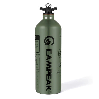 Portable aluminium fuel bottle with spill-proof cap and venting pipe, ideal for Kiwi outdoor adventures