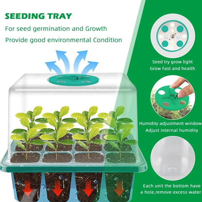 Complete LED Seed Starter Kit with full-spectrum lighting, smart control, and adjustable humidity dome for growing indoor seedlings