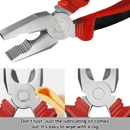 Multifunctional Universal Pliers Set with 8" combo pliers, 6" diagonal cutters, and 6" long-nose pliers made from durable chrome vanadium steel