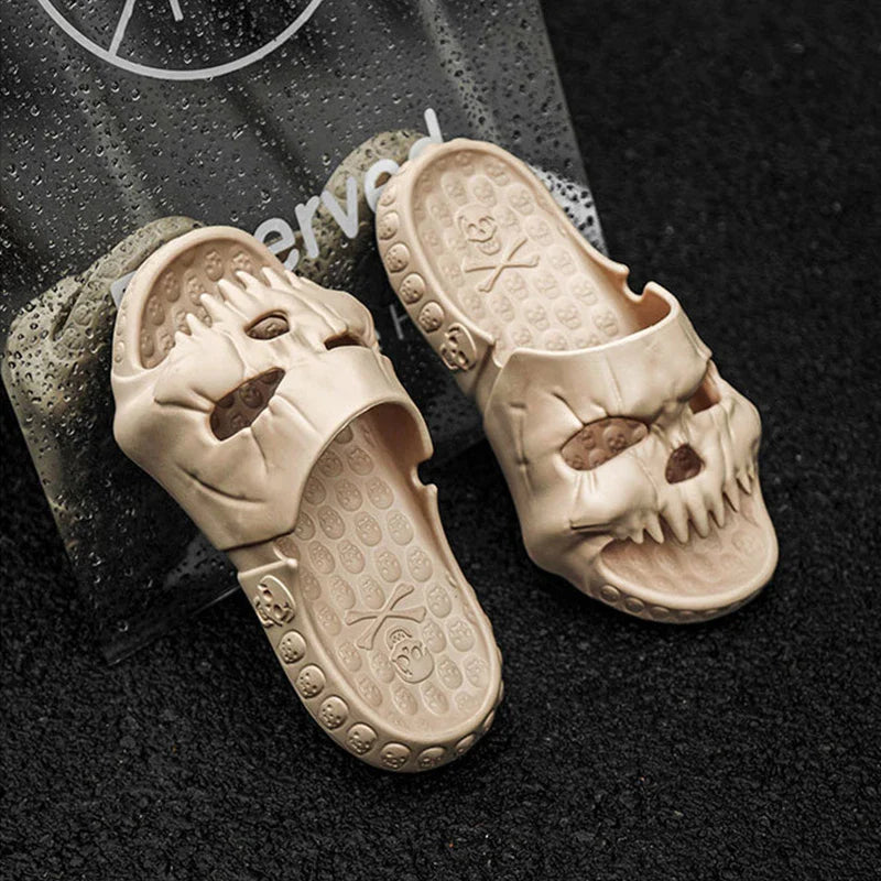 Stylish skull-patterned slippers in a range of classic Kiwi colours, perfect for indoor and outdoor wear