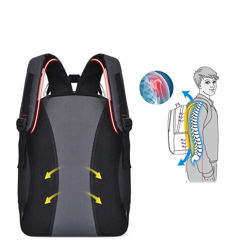 Spacious USB backpack with Oxford cloth and polyester construction, suitable for school, travel, and outdoor adventures