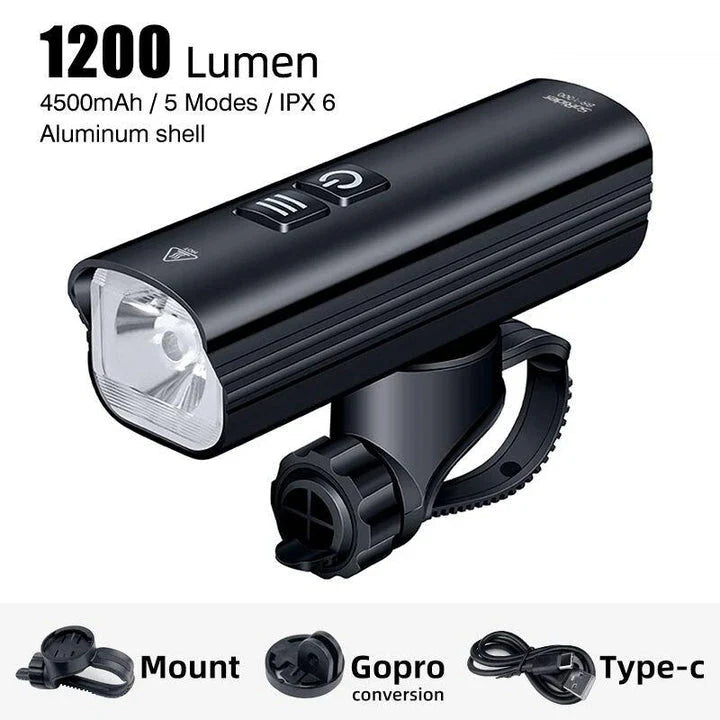 A high-powered, multi-function cycling headlight with three brightness settings for enhanced visibility and safety on New Zealand roads and trails.