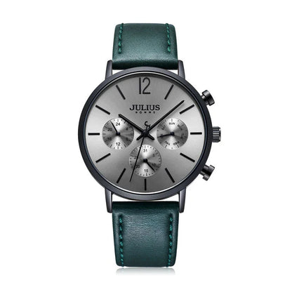 Stylish Multi-Function Quartz Waterproof Watch with a sleek design, durable mineral-reinforced glass, and comfortable leather strap
