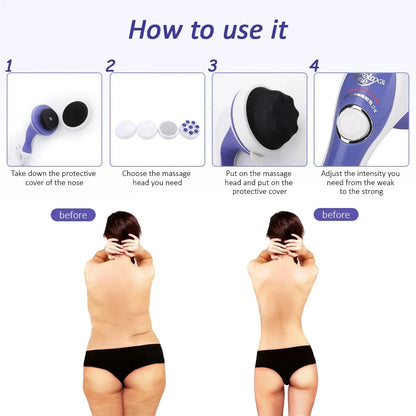 Portable deep tissue massager with interchangeable massage heads for personalized muscle relaxation and slimming