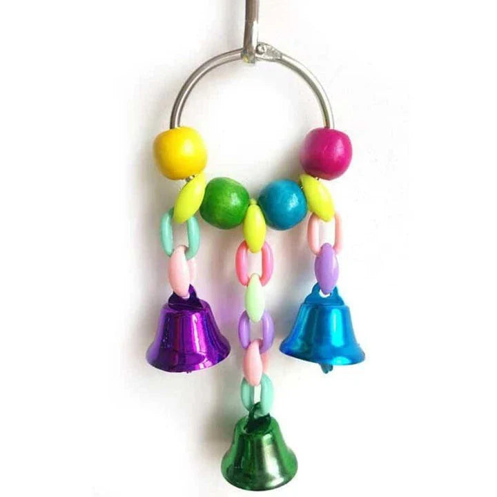 A colorful bird toy with a unique chain-inspired design, perfect for Kiwi bird owners