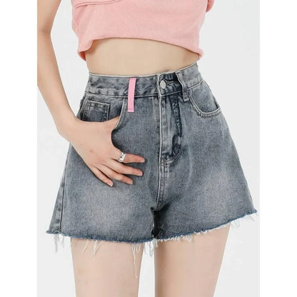 Casual High Waist Embroidery Denim Shorts for Kiwi women, featuring a premium cotton-polyester blend, flattering high-waist design, and subtle embroidered details