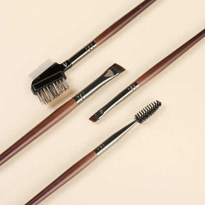 4-Piece Angled Eyebrow and Eyeliner Brush Set with Sustainable Wood Handles for Precision Eye Makeup