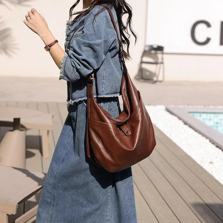 Premium genuine leather crossbody hobo bag with unique stone pattern, ideal for everyday Kiwi style