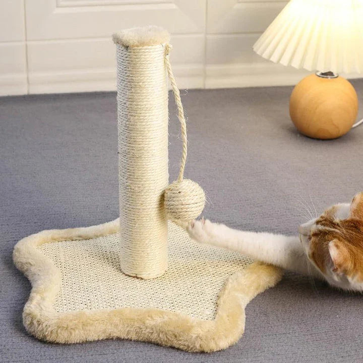 Compact cat scratching post with sisal rope and soft carpet base, perfect for New Zealand homes