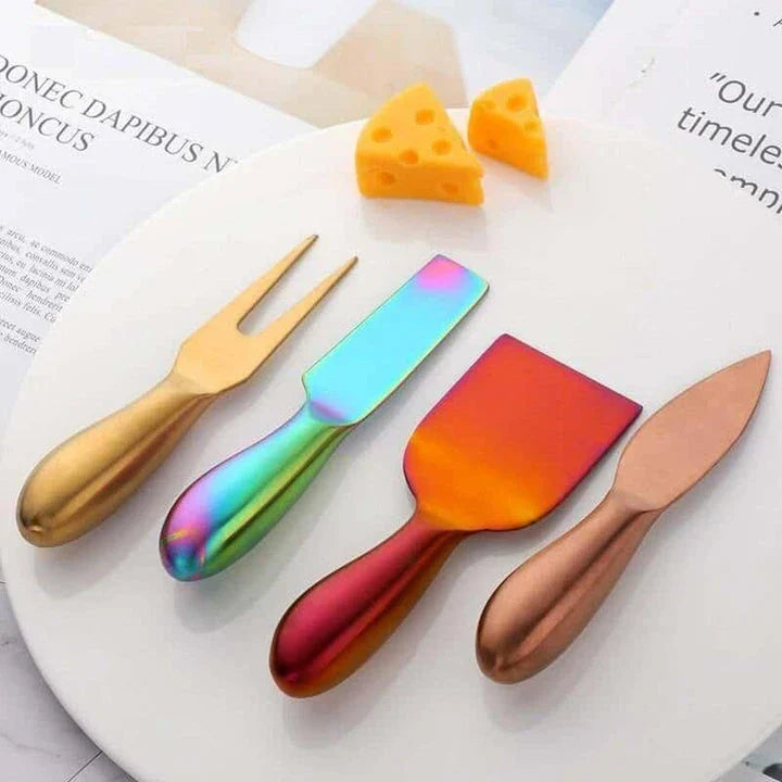 A set of colourful stainless steel spatulas for versatile kitchen use, featuring a vibrant and durable design.