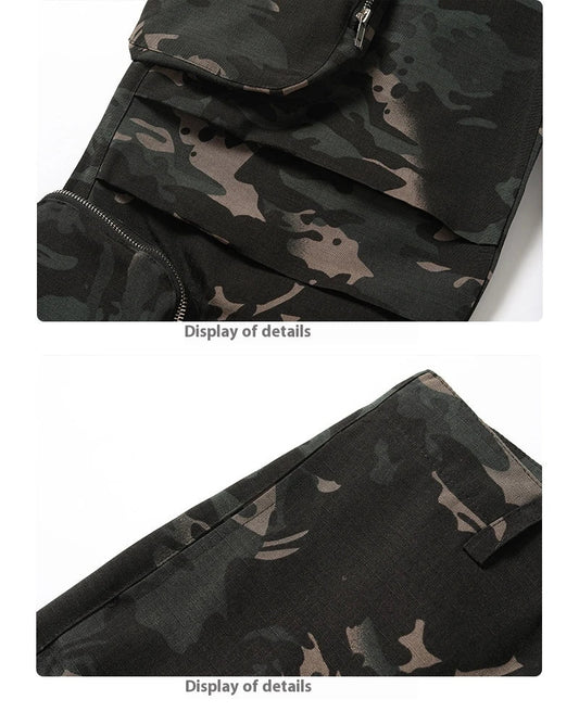 Amekaji-style workwear trousers in camouflage print with multi-pocket design, suitable for a variety of activities in the New Zealand lifestyle