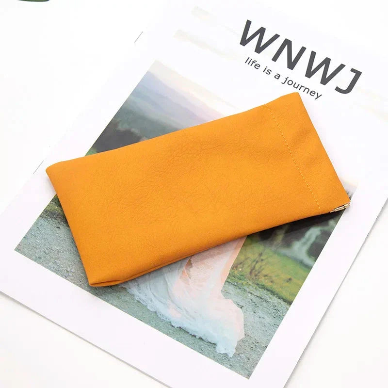 Soft PU leather glasses pouch in various colours for protecting and storing sunglasses and reading glasses