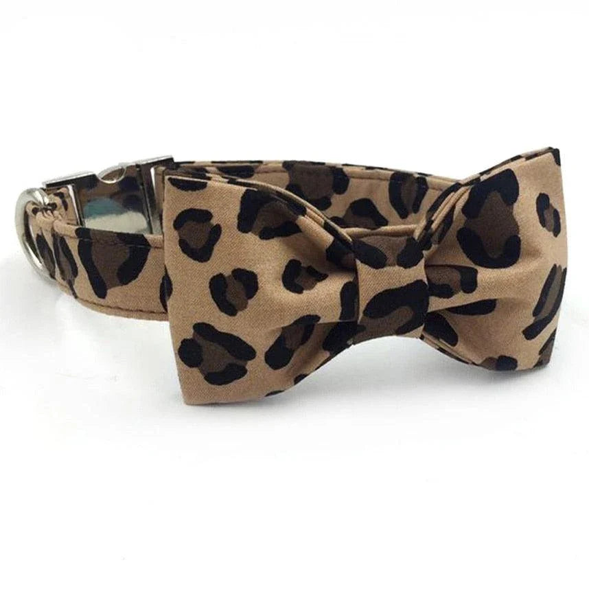 Stylish leopard-print dog collar and leash set for Kiwi canines, made from durable 100% cotton