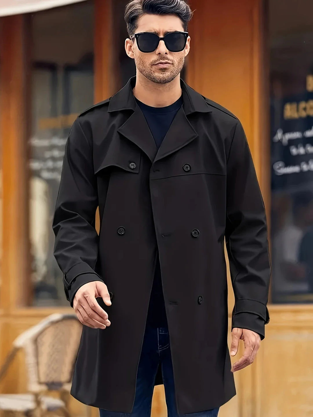 Men's Double-breasted Wool Coat in Light Gray, Black, Khaki, and Dark Brown Colors