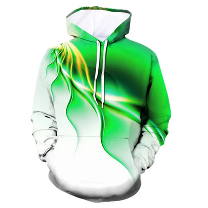 Trendha's 3D printed hoodie in vibrant colours, featuring a unique design and topstitching pocket for a modern, casual look.