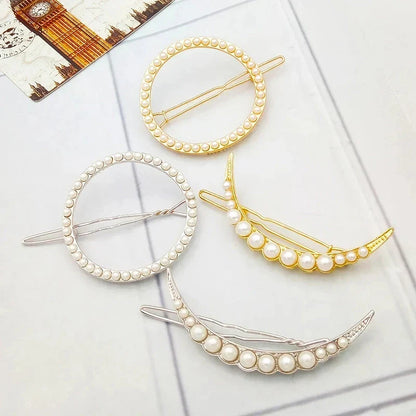 Elegant pearl and geometric hairpins in silver and gold tones, designed to elevate Kiwi women's hairstyles for any occasion.