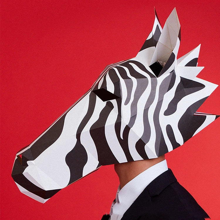 Origami horse-shaped headgear in black and white, made with premium paper for Halloween and Christmas wear